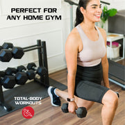 FitRx Dumbbell Set, 15lbs Rubber Hex with Solid Steel Handles, Durable Rubber Coating, Anti-Roll Design, Pair, 30670