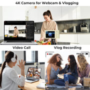 KEEPBERRY 4K Compact Digital Camera, 44MP Sensor, 16x Optical Zoom, Auto-Focus, Built-In Flash, Lightweight Black, 64GB TF Card