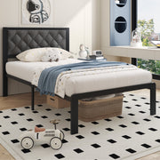 Fluest Bed Frame with Headboard Linen Upholstered Twin Grey