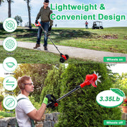 Foukus Cordless Electric Weed Trimmer, 800W Motor, 3-in-1 Multi-Blade System, Adjustable Telescoping Shaft, Wheels, Lightweight Brush Cutter Tool, Red, FK-240704