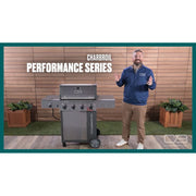 Char-Broil Performance Series FlavorMax 2 Burner Gas Grill with Foldable Side Shelves, Electronic Ignition, Porcelain-Coated Grates, Black and Stainless Steel, 463663125