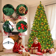 Firstness 9ft Pre-Lit Artificial Christmas Tree with 2300 Branch Tips, Pine Cones and Red Berries, 11 Lighting Modes, Multicolor and Warm White LED Lights