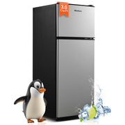 MaxKare FLS-90 Mini Fridge with Freezer 3.6 cu.ft 2-Door Compact Refrigerator with LED Light, Silver