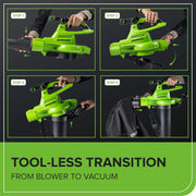 Greenworks 40V Cordless Brushless Leaf Blower Vacuum, 505 CFM Air Volume, 230 MPH Wind Speed, 5.0 Ah Battery, BVF444