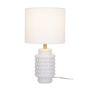 Catalina Lighting My Texas House Hob-Nail Ceramic Table Lamp with White Fabric Drum Shade, Brass Accents, 21 in, 24182-000