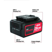 Hyper Tough 6035 20V Lithium-Ion 4.0Ah Rechargeable Battery with USB-C Charging, Compatible w/20V Hyper Tough Tools
