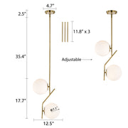 Ashop Modern Gold Adjustable 2-Light Mid Century Globe Pendant Light with Opal Glass Shades for Kitchen 1385CH-180
