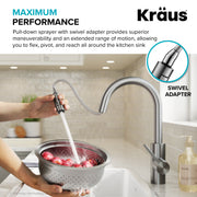 Kraus Oletto Matte Black Single Handle Pull Down Kitchen Faucet with QuickDock Installation, 360 Swivel Spout, Dual-Function Sprayer, KPF-2620MB