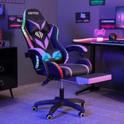 HOFFREE Ergonomic Computer Chair with Massage and LED RGB Lights Black / Purple
