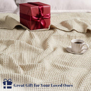 PHF Cotton Waffle Weave Blanket, Lightweight Breathable 100% Cotton, Linen Color, Queen Size 90 x 90 in
