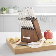 The Pioneer Woman 14-Piece Knife Block Set, High-Carbon Stainless Steel Blades, Ergonomic ABS Handles, Linen-Finished Acacia Wood Block