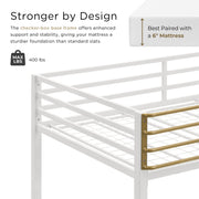 Furniture of America Twin Kids Junior Loft Bed with Full-Length Guardrails, Angled Ladder, White and Gold Two-Tone Metal Frame, 49-Inch High EC-BTS1249-W