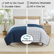 Mainstays Emmett Plaid Quilt, King, Reversible Blue and White Microfiber, Lightweight Bedding