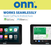 onn Dash Mount Touchscreen Monitor, 7-Inch 1024x600 Display, Wireless Apple CarPlay & Android Auto, FM Transmitter, AUX Input, Black, DMONN7