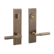 Signature Hardware EH.SSQTB.2625.10.R.ABS-NB Straight Knurled Solid Brass Entrance Door Set Lever Handle - Right Hand - No Backset - Antique Brass