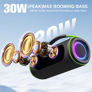 Hoey LLH30B1 30W Portable BT Speaker, IPX6 Waterproof & Lights, 10H Playtime for Party, Black