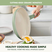 GreenPan Essence 12in Ceramic Nonstick Frypan, Diamond-Infused Coating, Oven Safe to 350F, Stay-Cool Bakelite Handle, Sage Green
