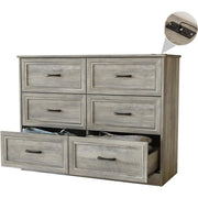 Vabches JY9983BR01 6 Drawers Dresser for Bedroom, Wood Chest of Drawers w/Charging Station, Grey