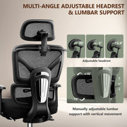 Coolhut Ergonomic Office Chair, Big and Tall, Adjustable Lumbar Support, 3D Headrest, Flip-Up Armrests, Retractable Footrest, Breathable Mesh, High Back, Black