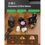 HBN 3-in-1 Single Serve Coffee Maker Compatible with Nespresso Capsules, 1450W, Black