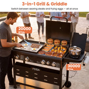 Tcisa Gas Grill and Griddle Combo, 50,000 BTU, 702 sq in Cooking Space, 5 Burners, Non-Stick Porcelain Enamel Grates, Black