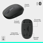 Logitech MK250 Wireless Keyboard and Mouse Combo, Bluetooth Connectivity, Compact Full-Size Keyboard with Number Pad, Ambidextrous Optical Mouse, Spill-Resistant, Graphite