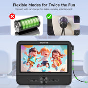Wonnie 7.5 Inch Portable Dual Screen DVD Player for Kids with AV In/Out, USB and SD Support, Black, W-711