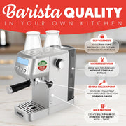 Gourmia Slim Espresso Machine, 20-Bar Italian Pump, LCD Display, Milk Frother, 1350W, Stainless Steel, GCM3110