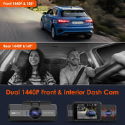 Vantrue N2S(W) Dual Dash Cam, Front and Interior 1440P+1440P 30FPS, Single Camera Mode up to 4K 2160P, GPS Mount, WDR, G-Sensor, 24/7 Parking Mode, Loop Recording