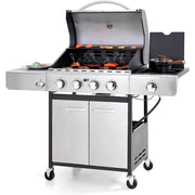Sophia & William E02GR001 4-Burner Gas BBQ Grill with Side Burner and Porcelain-Enameled Cast Iron Grates, Silver