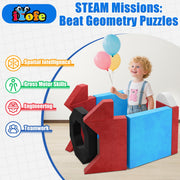 iYofe Kids Modular Play Couch, 14PCS Foldable Soft Toddler Sofa, 3-in-1 Convertible Foam Floor Bed, Red Black Blue White