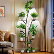 Biemlerfn Indoor Plant Stand with Adjustable Full-Spectrum Grow Lights, 8-Tiered Metal Shelf, 63 in Height, Brown