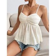 W-Wfam Womens Summer Spaghetti Strap Lace Trim Peplum Backless Crop Tank Top, Apricot, S M L