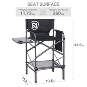 EVER ADVANCED Tall Directors Chair, 30.7 in Seat Height, Folding Chair with Side Table and Storage Pocket, Black, Supports 350 lb