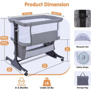 CAPAKIDDO AZ2056-3 4 in 1 Bassinet Bedside Sleeper with Rocking Mode, Grey