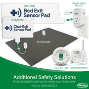 Smart Caregiver Cordless Bed Exit Monitoring System Alarm with Wireless 10in x 30in Weight-Sensing Bed Pad, 300ft Range, Adjustable Volume, White RP-433BR1-SYS