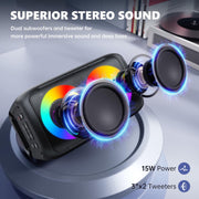 BONAOK Karaoke Machine with 2 Microphones, Portable Bluetooth Speaker, 100W, LED Light Effects, Rechargeable Battery, T08-BK-MI068AB