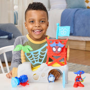 Hasbro Marvel Spidey and His Amazing Friends Water-Webs Spidey Island Playset with 3-Inch Articulated Spidey Figure, Jeff the Terrestrial Shark Minifigure, Pirate Accessories, Red/Blue