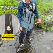 Drryfsh Men's Front Zip Chest High Waterproof Fly Fishing Waders, Breathable Nylon Neoprene, Adjustable Suspenders, Reinforced Knees, Multiple Pockets
