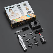 KEMEI Hair & Beard Trimmer for Men, 9000 RPM Motor, Zero-Gapped Ceramic and DLC Blades, Full Metal Body, LCD Display, USB Type-C Charging, 120-Minute Runtime, 3023-702