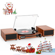 Udreamer UD015 Record Player, Vinyl Bluetooth Record player with speakers, Turntables for vinyl records, Brown, Lights Logo