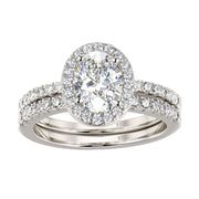 Wuziwen Halo Oval Cut Engagement and Wedding Ring Set, 925 Sterling Silver, White Cubic Zirconia, Size 7