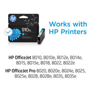 HP 3YL62AN#RFD 910XL Cyan Ink Cartridge, High Yield 825 Pages, Original Color Ink for OfficeJet Pro 8020 Series