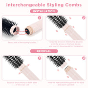 InGlam 6 in 1 Hair Dryer Brush, High-Speed Brushless Motor, No Hot Plate Air Straightener, Ionic Technology, Pink, IG6IN1HS