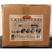 Underwater Galleries Ceramic Cichlid Stones, 15-Piece Variety Pack, Assorted Sizes and Shapes, Hollow Porous Design, Hand-Glazed Natural Finish