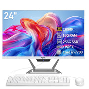 Qehi All-in-One PC, Intel Core i7 Processor, 16GB DDR3 RAM, 256GB SSD, 23.8-Inch Full HD 1080P LED Display, Wi-Fi 6, White, Includes Keyboard and Mouse