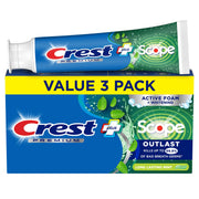 Crest Premium Plus Scope Outlast Toothpaste, Long Lasting Mint Flavor, Fluoride Protection, Whitening Formula, 5.2 oz Tubes, Pack of 3