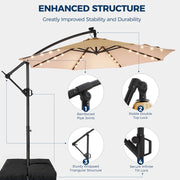 Patbrela 10ft Cantilever Patio Umbrella with Solar LED Lights, Infinite Tilt, Beige, Includes Base HY21LB