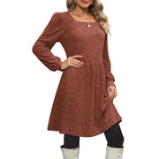 SHINE UP Womens Fall Square Neck Long Sleeve Knee Length A-Line Dress with Pockets, Beige