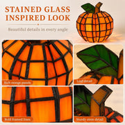 Generic Stained Glass Pumpkin Lamp, Orange Resin, Warm Ambient Glow, Tabletop Decorative Lamp